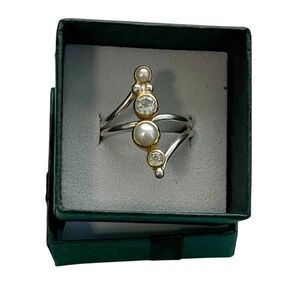 Michou Handcrafted sterling & gold ring with freshwater pearls & white topaz